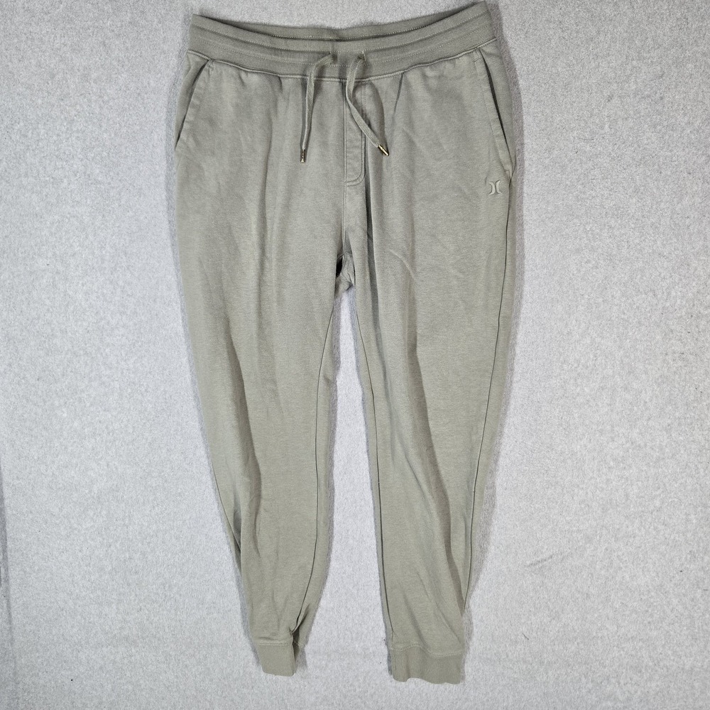 Hurley Men Activewear Pants XL Green Embroidered Jogger Fleece Logo 28" Inseam
